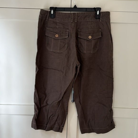 Nine West Jeans Brown Linen Blend Drawstring w/ Rolled Legs Capri 12 - Picture 9 of 9